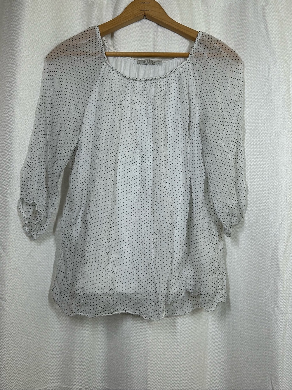 Viola Borghi Polka Dot 100% Silk Scoop Neck Blouse Top Size Small Made It Italy